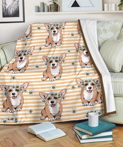 Floral Pattern Corgi Dog Lovers Fleece Blanket Gift For Fan, Quilt Blanket Bedding Set Gift
