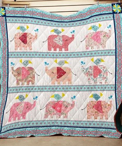 Floral Pattern With Elephant Quilt Blanket Bedding Set