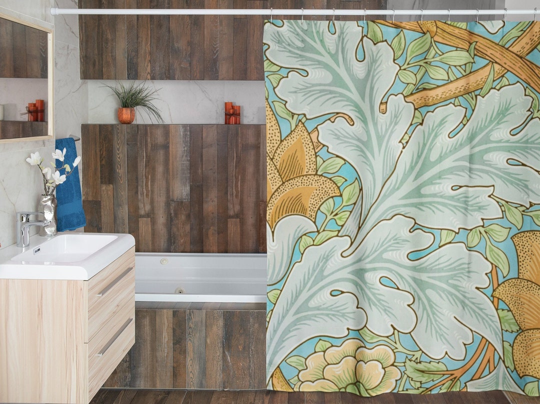 Floral Patterns Shower Curtain Eco-Friendly Waterproof Art Nouveau Flower Curtain Bathroom Art Design