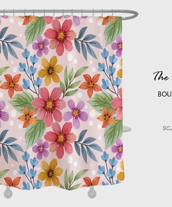 Floral Plant Colorful Flowers Shower Curtain, Boho Bathroom Bathtubs Home Decor