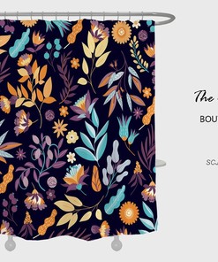 Floral Plant Watercolor Flowers Shower Curtain, Boho Bathroom Bathtubs Home Decor, Machine Washable Durable Polyester Curtain