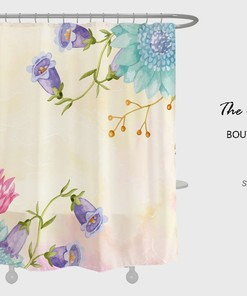 Floral Plant Watercolor Flowers Shower Curtain, Home Bathroom