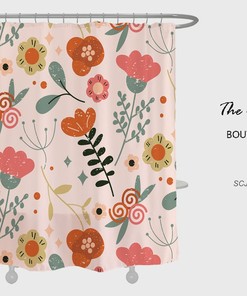 Floral Plant Watercolor Flowers Shower Curtain, Pink Boho Bathroom Bathtubs Home Decor