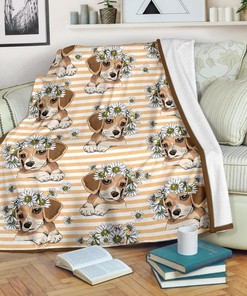 Floral Puppy Beagle Dog Lovers Fleece Blanket Gift For Fan, Quilt Blanket Bedding Set Gift