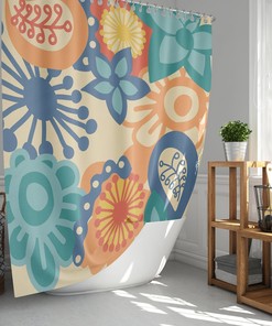 Floral Retro Shower Curtain, Mid-Century Vintage Colorful Flowers, Home Bath Set Decor, House Warming Gift