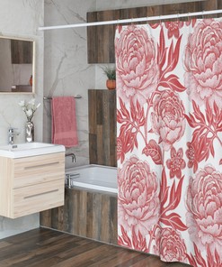 Floral Retro Shower Curtain, Vintage Inspired Flowers Shower Accessory, Retro Bathroom Curtain, Botanical Tub Curtain, Toile