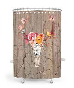 Floral Rustic Bull Skull Shower Curtain Optional Bath Mat, Bath Towels, Bathroom Set