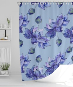 Floral Shower Curtain, Blue Lotus Flowers Shower Curtain, Bath Curtain