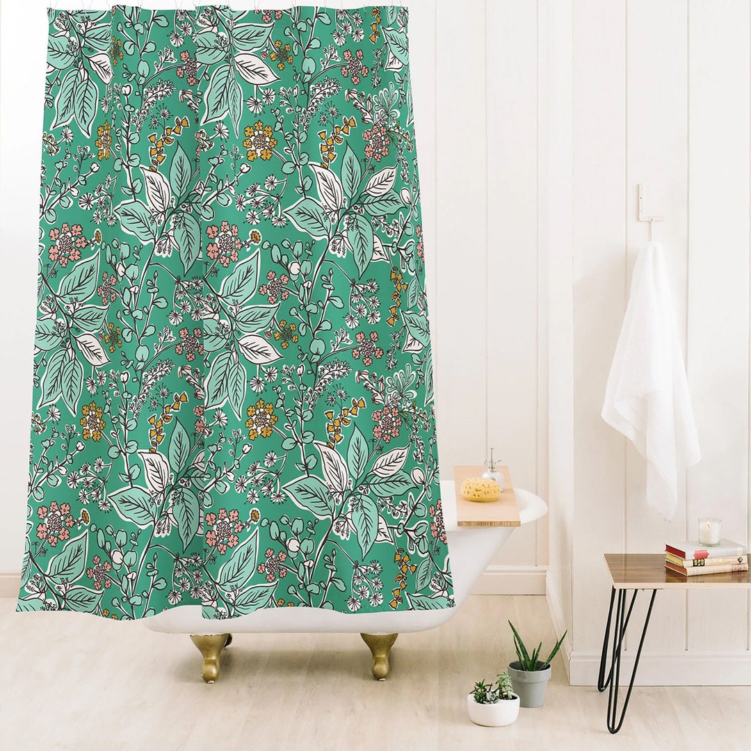 Floral Shower Curtain, Bohemian Shower Curtain, Bath Curtain, Fabric Shower Curtain, Green Bath Curtain, Bathroom Decor, Boho Style