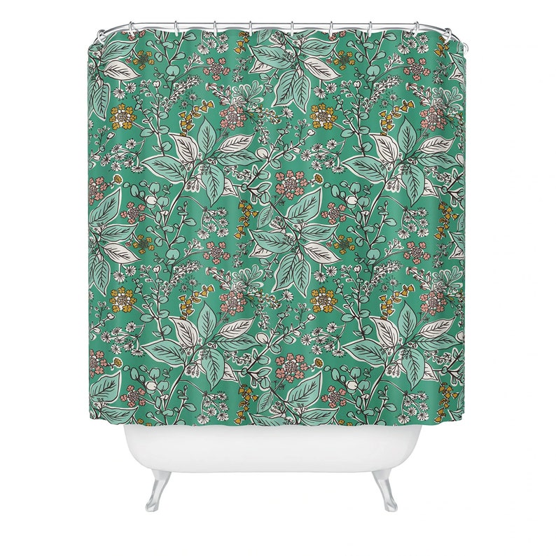 Floral Shower Curtain, Bohemian Shower Curtain, Bath Curtain, Fabric Shower Curtain, Green Bath Curtain, Bathroom Decor, Boho Style - Image 2
