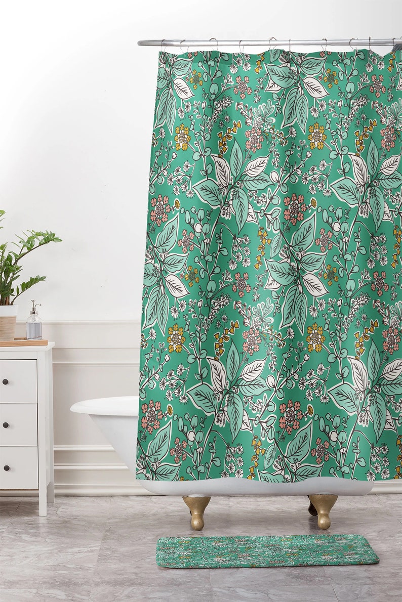 Floral Shower Curtain, Bohemian Shower Curtain, Bath Curtain, Fabric Shower Curtain, Green Bath Curtain, Bathroom Decor, Boho Style - Image 3