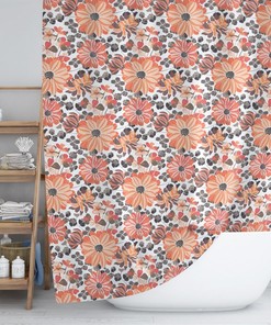 Floral Shower Curtain, Bohemian Shower Curtain, Colorful Boho Botanical Bath Curtain, Bathroom Accessories