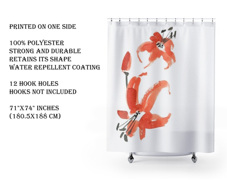 Floral Shower Curtain, Botanical Floral Minimalist Shower Curtain, Japanese Bath Decor, Red Black White Bath Curtain - Image 4
