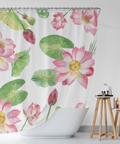 Floral Shower Curtain, Botanical Shower Curtain, Shower Decor, Lotus Bath Curtain, Bathroom Decorations
