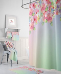 Floral Shower Curtain Gradient Pastel Bathroom Decor