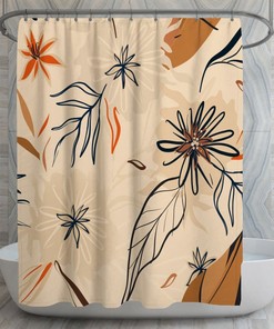 Floral Shower Curtains, Abstract Exotic Plants Shower Curtain, Neutral Tones Decor, Pastel Bathroom, Boho Bath Decor