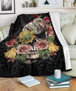 Floral Skull Sherpa Fleece Blanket Gifts for Family, for Couple