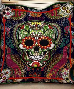 Floral Sugar Skull Quilt Blanket Bedding Set