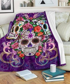 Floral Sugar Skulls Sherpa Fleece Blanket Gifts for Family, for Couple