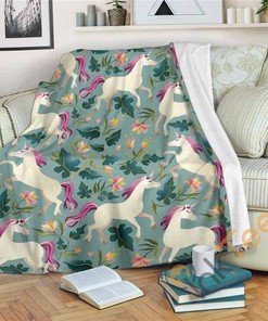 Floral Unicorn Pattern Sherpa Fleece Blanket Gifts for Family, for Couple