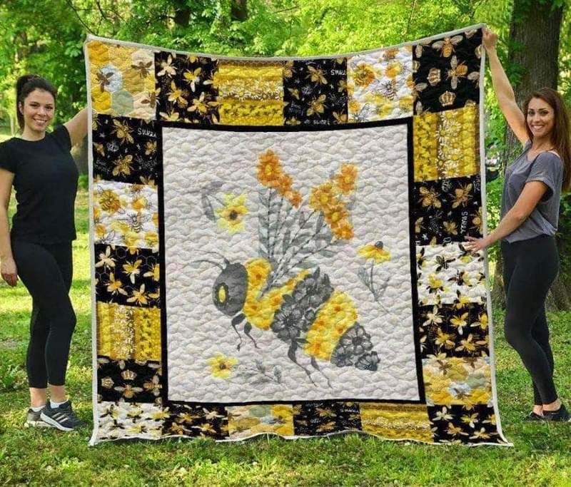 Flower And Bee Pattern Bee Quilt Blanket Bedding Set