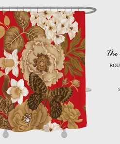 Flower Butterfly Red Shower Curtain, Waterproof And Washable Shower Curtains Decor