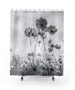 Flower Cosmos Daisies Spring Shower Curtain Black White