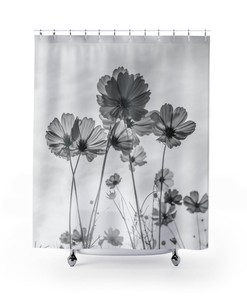Flower Cosmos Daisies Spring Shower Curtain Black White Home Decor