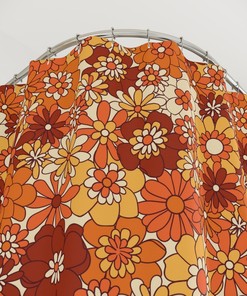 Flower Power Shower Curtain, 70s Orange Daisy Hippie Bath Curtains, Funky Retro 60s Bathroom, Hippie Gift, Boho Home Decor, Brown Yellow