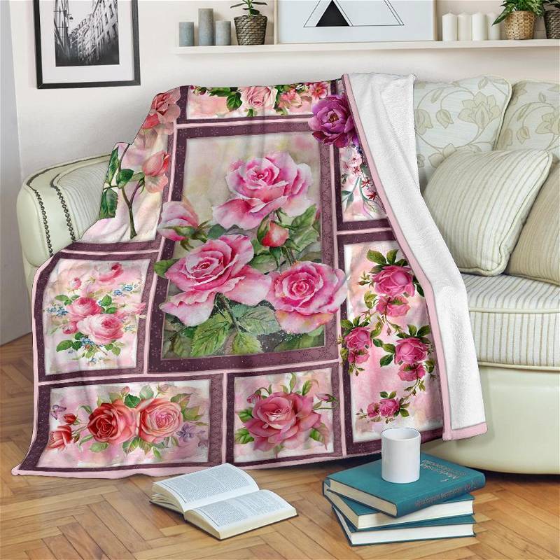 Flower Roses Flower Lover Sherpa Fleece Blanket Gifts for Family, for Couple