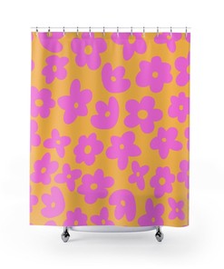 Flower Shower Curtain, Bathroom Decor and Design, Gift Idea, Shower Design, House Warming Gift, Mid-Century Modern, Flower Print