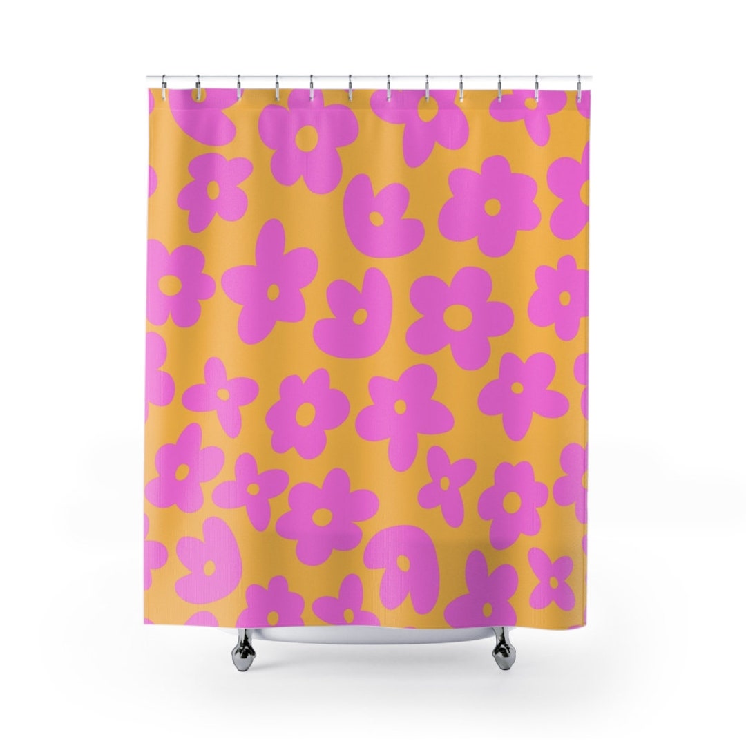 Flower Shower Curtain, Bathroom Decor and Design, Gift Idea, Shower Design, House Warming Gift, Mid-Century Modern, Flower Print