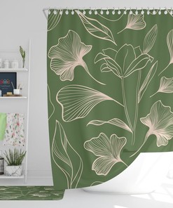 Flower Shower Curtain Floral Green And Pink Flowers, Bath Decor, Waterproof Fabric Shower Curtain
