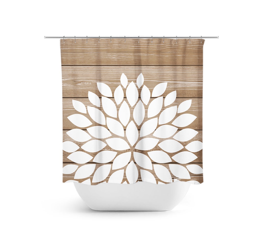 Flower Shower Curtain, Tan And White Bathroom Decor, Farmhouse Bathroom, Girl Bathroom, Tan Shower Curtain, Bathtub Curtain