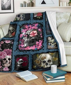 Flower Skull Funny Sherpa Fleece Blanket Gifts for Family, for Couple