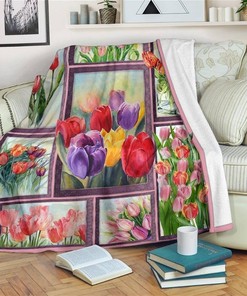 Flower Tulip Flower And Plant Lover Sherpa Fleece Blanket Gifts for Family, for Couple