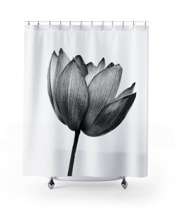 Flower Tulip Lotus Floral Shower Curtain Black White