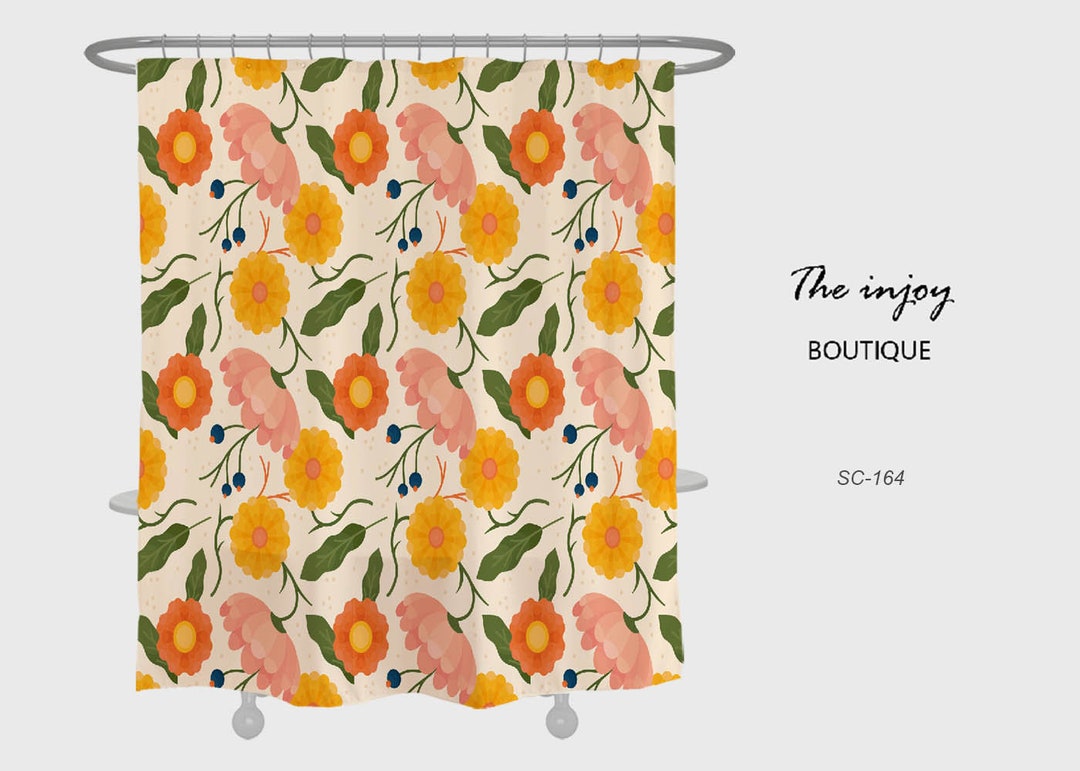 Flowers Purple Shower Curtain, Colorful Floral Bathroom Decor, Waterproof Washable Bath Curtain