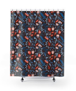 Flowers Shower Curtain Seeds, Pods, Twigs, Nature Modern Pattern Tile