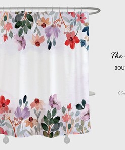 Flowers Shower Curtain Set, Plant Floral Bathroom Decor, Waterproof Washable Bath Curtain For Home