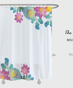Flowers Shower Curtain, Spring Plant Bathroom Decor, Minimalist Waterproof Washable Bath Curtain