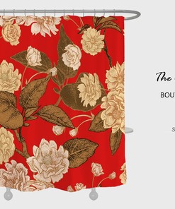 Flowers Shower Curtain With Hook, Noble Retro Red Waterproof And Washable Shower Curtains For Bathroom Decor