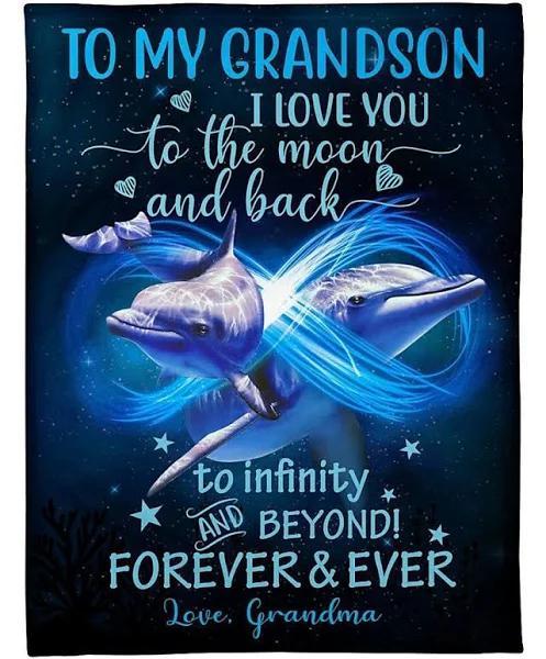 For Grandson Love You To The Moon And Back Trending Fleece Blanket For Grandson From Grandma