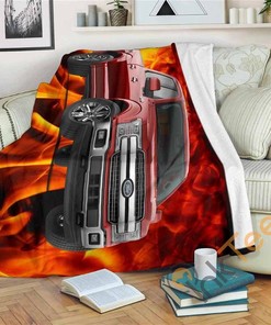 Ford F150 Orange Flames Car Art Sherpa Fleece Blanket Gifts for Family, for Couple