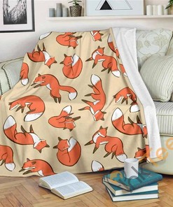 Fox Pattern Sherpa Fleece Blanket Gifts for Family, for Couple