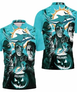 Freddy Jason Michael Myers Loves Dolphins Pumpkin Head Halloween Jersey 3D All Over Print Polo Shirt