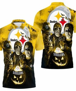 Freddy Jason Michael Myers Loves Pittsburgh Steelers Pumpkin Head Halloween 3d Jersey 3D All Over Print Polo Shirt