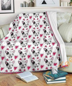 French Bulldog Hearts Sherpa Fleece Blanket Gifts for Family, for Couple