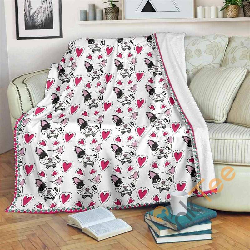 French Bulldog Hearts Sherpa Fleece Blanket Gifts for Family, for Couple