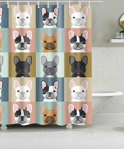 Frenchie French Bulldog Shower Curtain, Colorful Cute Dog Pet Fabric Bathroom Curtain, Dog Lovers House Warming Gift